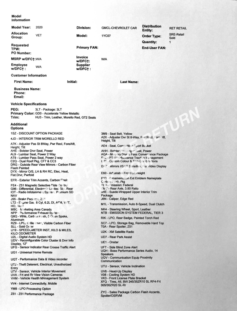 Illustration for article titled Colors, Options for Mid-Engine Corvette Detailed in Apparently Leaked Order Guide